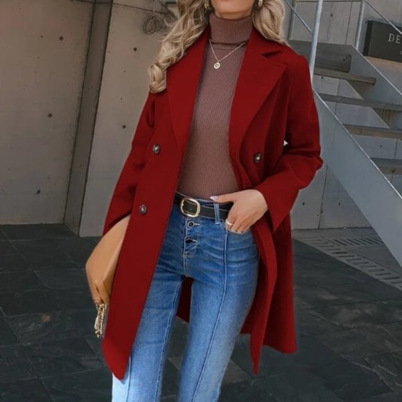 Classic burgundy double breasted Pea Overcoat jacket fall/winter - Picture 5 of 10